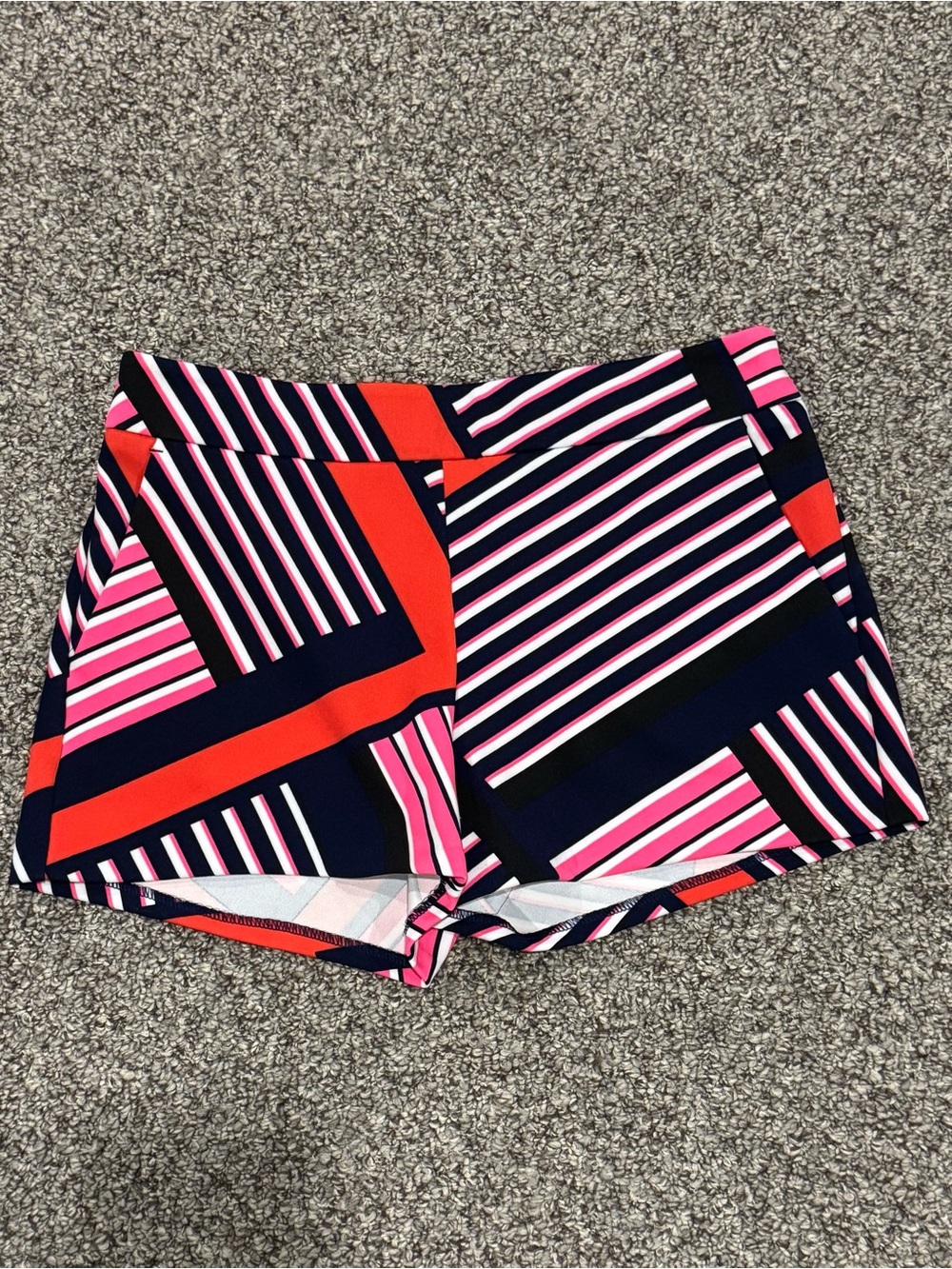 Express Striped Geo Print Women’s Shorts - Pink, Red & Navy - Picture 2 of 6